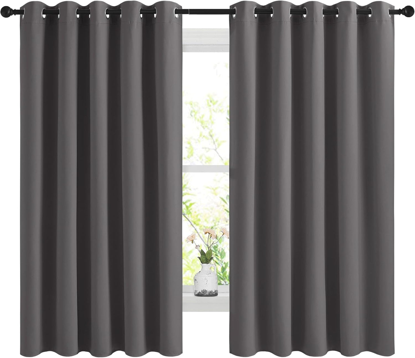 NICETOWN Halloween Pitch Black Solid Thermal Insulated Grommet Blackout Curtains/Drapes for Bedroom Window (2 Panels, 42 inches Wide by 63 inches Long, Black) - Colors E