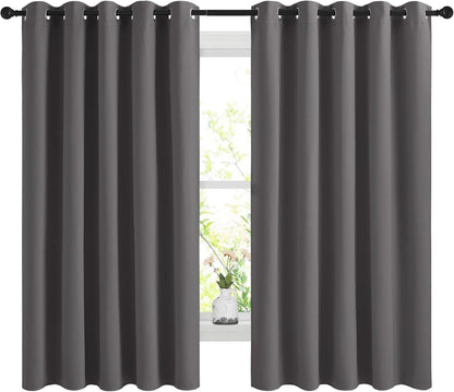 NICETOWN Halloween Pitch Black Solid Thermal Insulated Grommet Blackout Curtains/Drapes for Bedroom Window (2 Panels, 42 inches Wide by 63 inches Long, Black) - Colors E