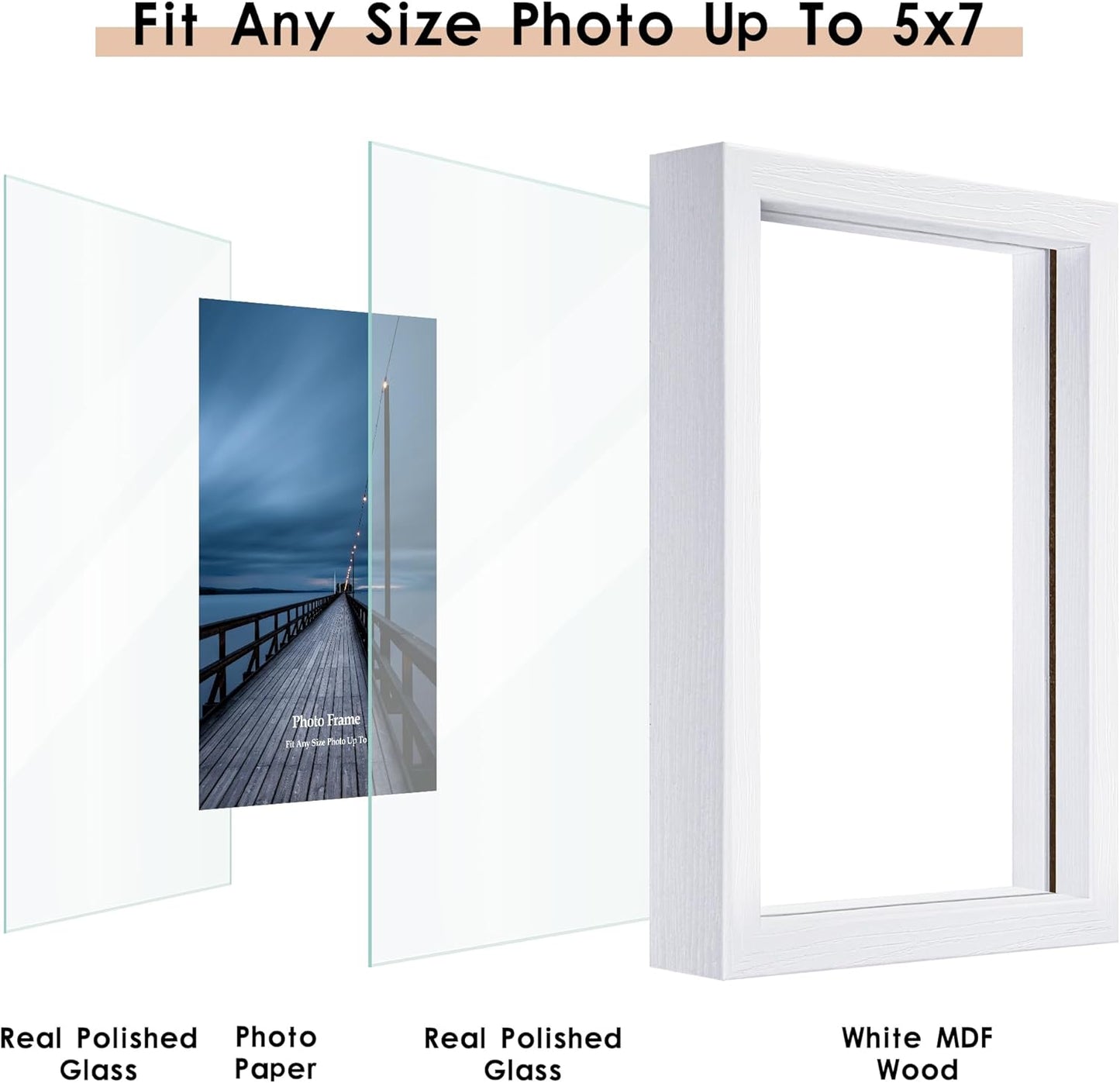MUYE 11x14 Floating Frame Set of 2,Double Glass Rustic Frame,Display Any Size Photo up to 11x14,Wall Mount or Tabletop Standing,Natural