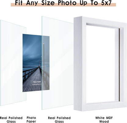 MUYE 11x14 Floating Frame Set of 2,Double Glass Rustic Frame,Display Any Size Photo up to 11x14,Wall Mount or Tabletop Standing,Natural
