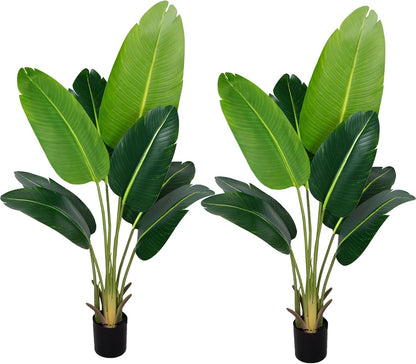 Artificial Bird of Paradise Plant 5.2Ft Fake Tropical Palm Tree with 10Trunks Faux Banana Leaf Trees in Pot for Home Indoor Outdoor Office Modern Decor Housewarming Gift（1Pcs）