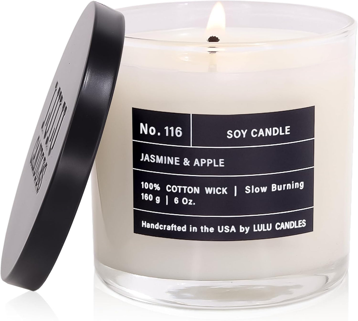 Lulu Candles | Jasmine, Oud & Sandalwood | Luxury Scented Soy Jar Candle | Hand Poured in The USA | Highly Scented & Long Lasting (9 Oz.)