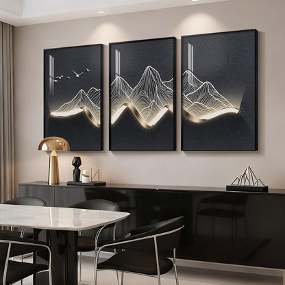 Framed Modern Luxury Gold Wall Art, Set of 3 Piece Contemporary Paintings Artwork for Walls, Golden Prints Pictures with Gold Frame, Wall Decor for Living Room, Hallway, Bedroom, Office 16x24 Inch