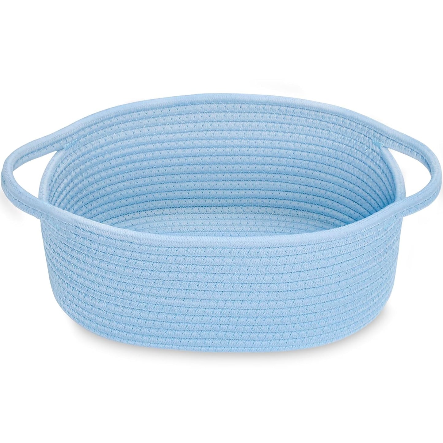ABenkle Small Basket with Handles, Boho Decorative Rope Woven Dog Cat Toy Storage Bin Shelf Storage Organizer, Easter Christmas Gift Basket, 12"x8"x5", White