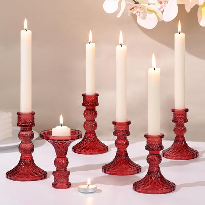 DARJEN 6Pcs Gold Candlestick Holders Set - 4" H & 5" H Striped Taper Candle Holders Bulk, Glass Candle Holders for Wedding, Festival, Party, Table Centerpiece, Gifts
