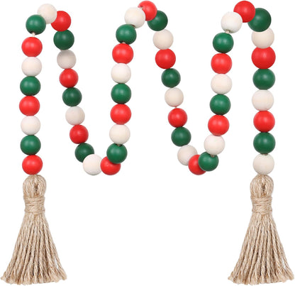 Meplait Wood Bead Garland, 39in Farmhouse Beads with Tassels for Tiered Tray Decor