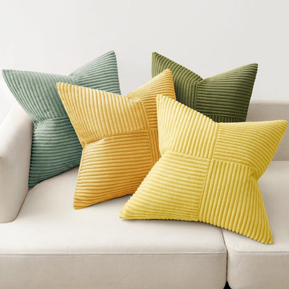 MIULEE Teal Orange Decorative Throw Pillow Covers 18x18 Inch Set of 4 Boho Corduroy Striped Cushion Cases Modern Farmhouse Patchwork Pillow Cases for Couch Sofa Bedroom Home Decor