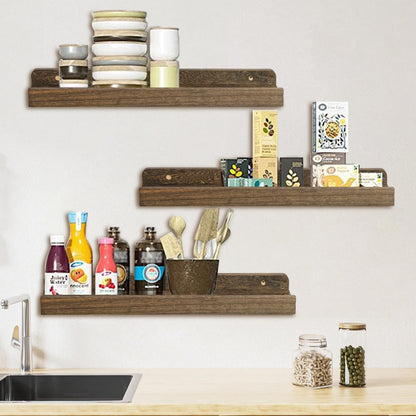 Floating Shelves Set of 3, 16.5 Inch Wood Picture Ledge Shelves for Wall Mounted Display in Bedroom, Living Room, Kitchen(Brown)