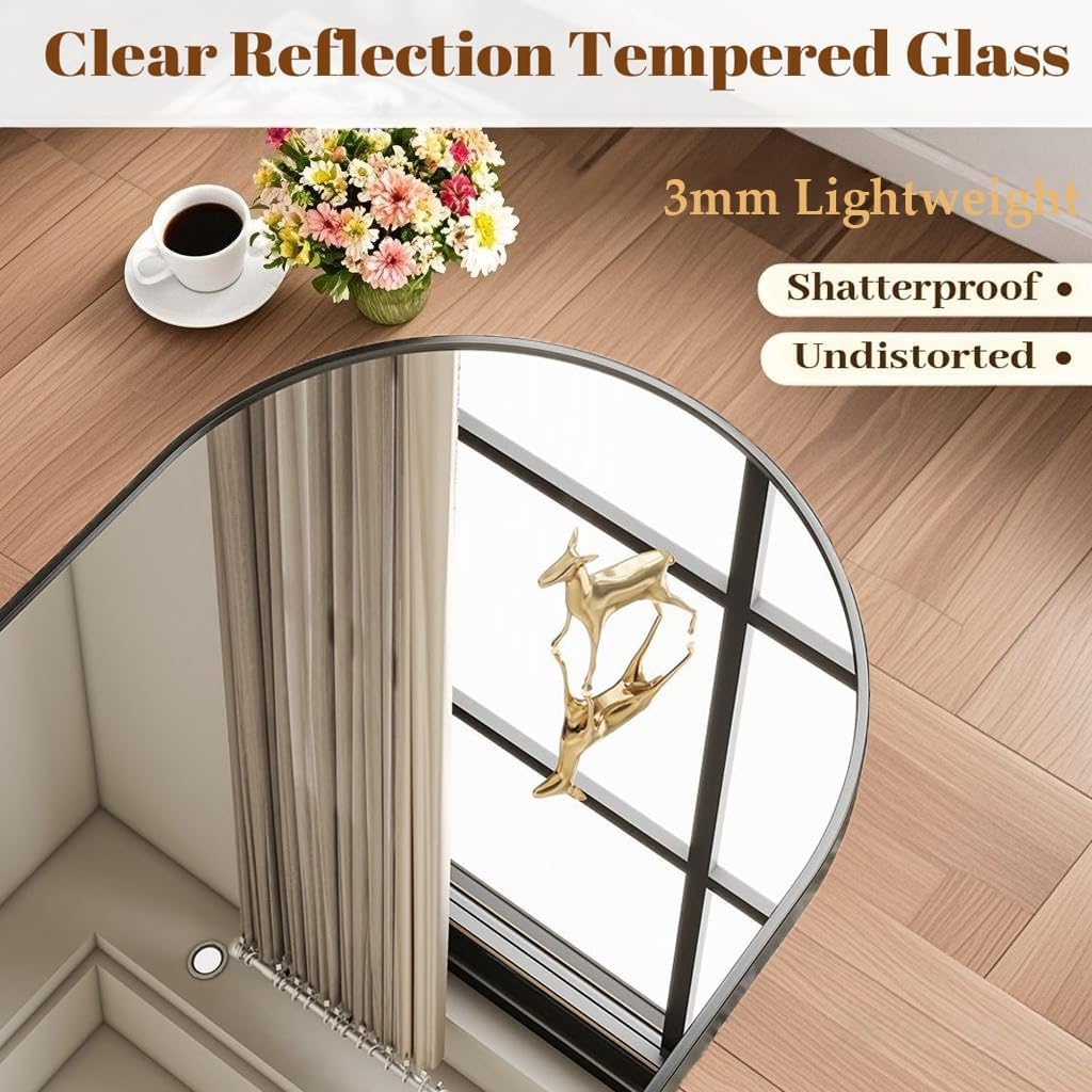 Dewfig Arched Full Length Mirror, 76"x34" Large Floor Mirror, Full Body Mirrors for Leaning or Hanging, Standing Mirrors for Bedroom, Living Room,Dressing Room, Aluminum Alloy Frame, Black
