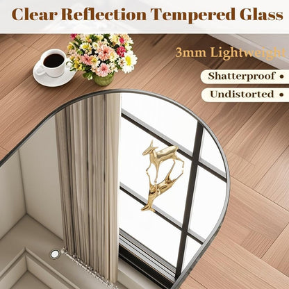 Dewfig Arched Full Length Mirror, 76"x34" Large Floor Mirror, Full Body Mirrors for Leaning or Hanging, Standing Mirrors for Bedroom, Living Room,Dressing Room, Aluminum Alloy Frame, Black