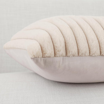 Pallene Faux Fur Plush Throw Pillow Covers 18x18 Set of 2, Luxury Soft Fluffy Striped Decorative Pillow Covers for Sofa, Couch, Living Room, Cream White