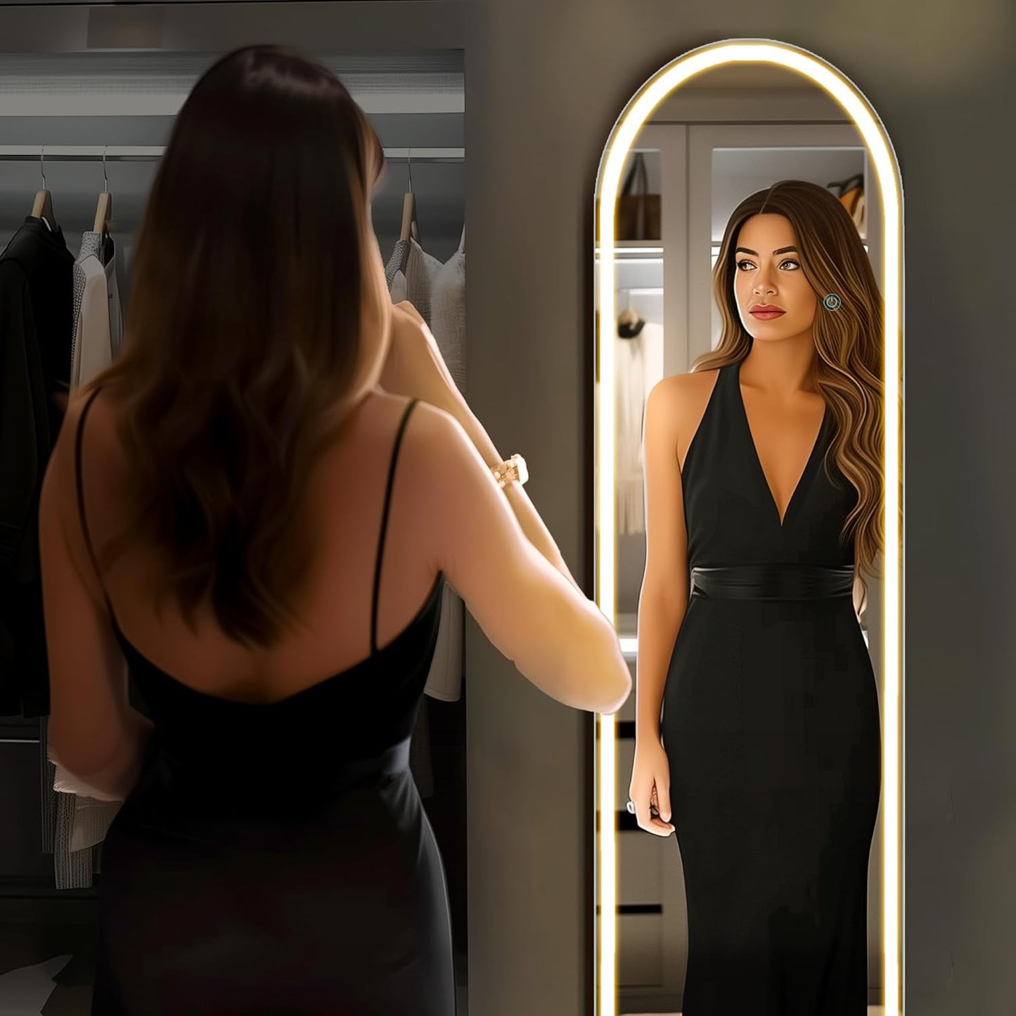 Mirror Full Length, Upgraded Body Wall Mirrors with Shatter-Proof Glass, Floor Standing, Hanging or Leaning, Tall Mirror with Stand Aluminum Alloy Frame for Bedroom