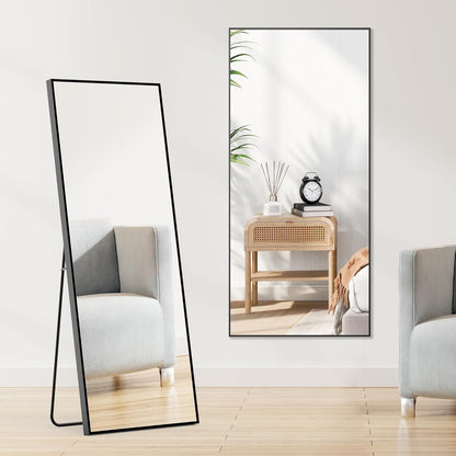 OLIXIS Black Arched Full Length Mirror 60"x16" for Bedroom, Full Body Mirror with Stand, Hanging or Leaning for Wall, Aluminum Alloy Thin Frame Floor Standing for Living Room