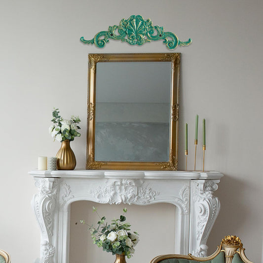Sungmor Cast Iron Fleur De Lis Wall Decor, Vintage White Metal Flower Scrolled Wall Pediments Decor, 15.5" Long Carved Appliques Onlays, Wall Door Cabinet Mantel Topper Corner Carving Decals