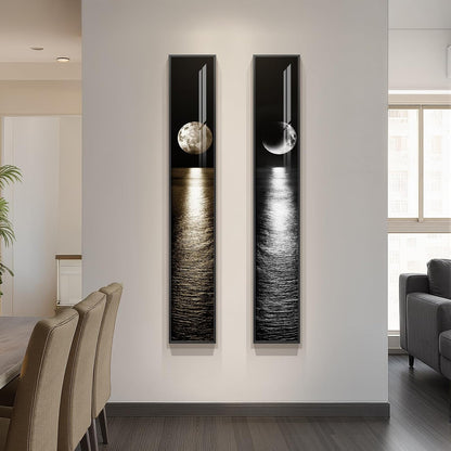 Long Narrow Framed Neutral Abstract Vertical Wall Art Set, 2 Piece Modern Canvas Prints Paintings Artwork for Walls, Beige and Brown Minimalist Pictures for Hallway Entryway Living Room Bedroom Decor