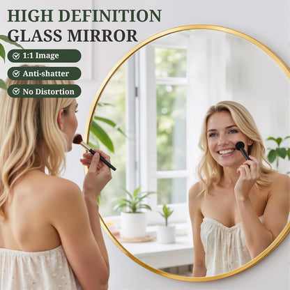 Round Wall Mirror 30 Inch Gold Vanity Mirror with Metal Frame, Modern Circle for Bathroom, Entryway, Bedroom, Living Room, Wall Mounted Decorative Mirrors