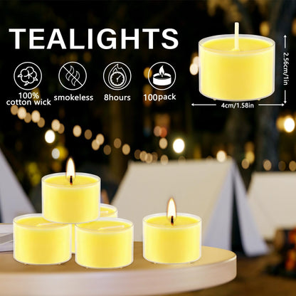 100 Pack Scented Tealight Candles - 4 Hours Burning Lemon Aromatherapy | Valentine's Day Romantic Dinner & New Year Home Decor, Yellow Votive Candles for Wedding, Holiday Gift & Emergency (Yellow)