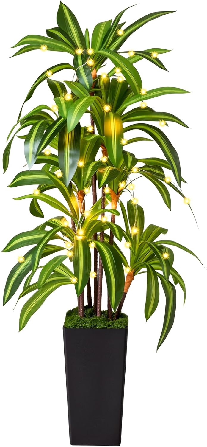 Artificial Dracaena Tree 5FT, Fake Plants with Black Tall Planter - Fake Tree Tall Faux Plants Indoor Floor Plant with Moss - Artificial Plants Indoor for Office Living Room Home Decor