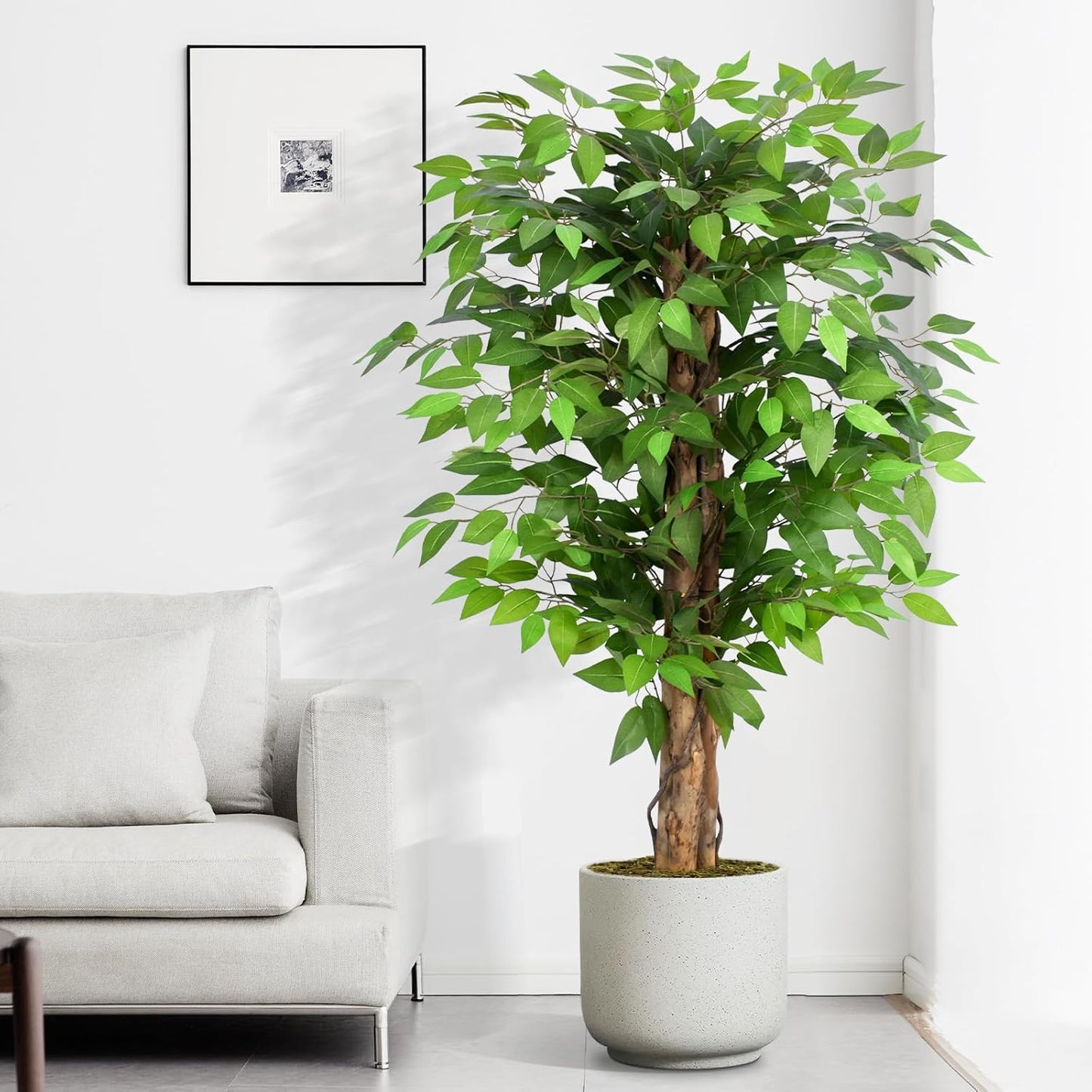 7ft Large Ficus Artificial Trees with Natural Curved Trunks, 84" Tall Lush Faux Tree for Home Decor Indoor, Green Lifelike Fake Ficus Tree Artificial Plants in Pot