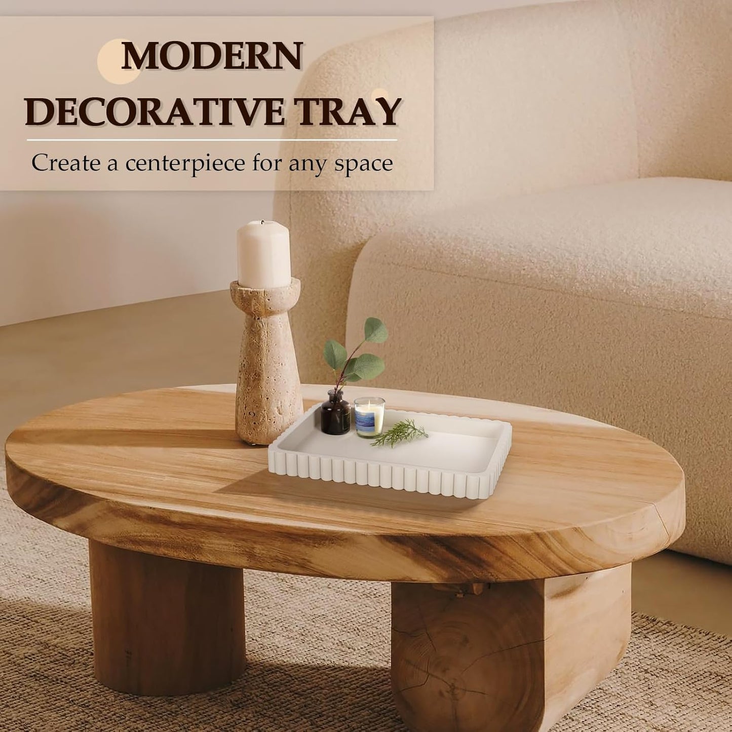 Concrete Decorative Tray for Coffee Table Decor, 14" Coffee Table Tray Ottoman Tray Table Centerpieces, Rectangular Modern Decorative Trays for Home Decor, Living Room, Entry, Black