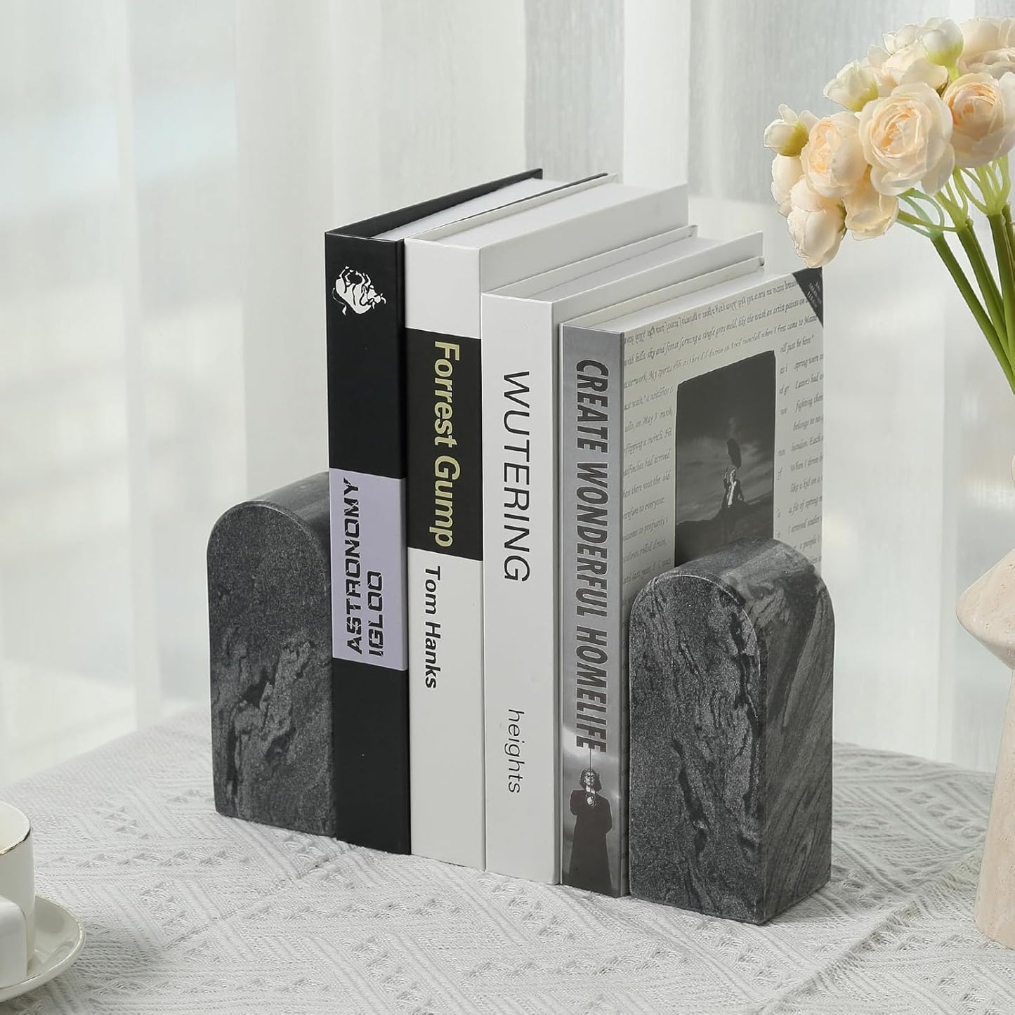 Koville African Natural Marble Bookends for Shelves, Non-Slip Book Ends, 13LBS Ultra Heavy Duty Marble Book Holder Organizer, Apartment Decor for Movies/CD/Video Games(Namib Fantasy)