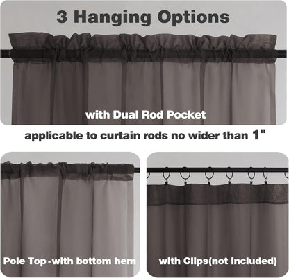 Chyhomenyc Sheer White Valances for Windows 2 Pack, Small Window Curtains for Living Room Bathroom Cafe Laundry Basement, Modern Top Dual Rod Pocket Voile Curtain, 42W x 14L inches, White - Colors B
