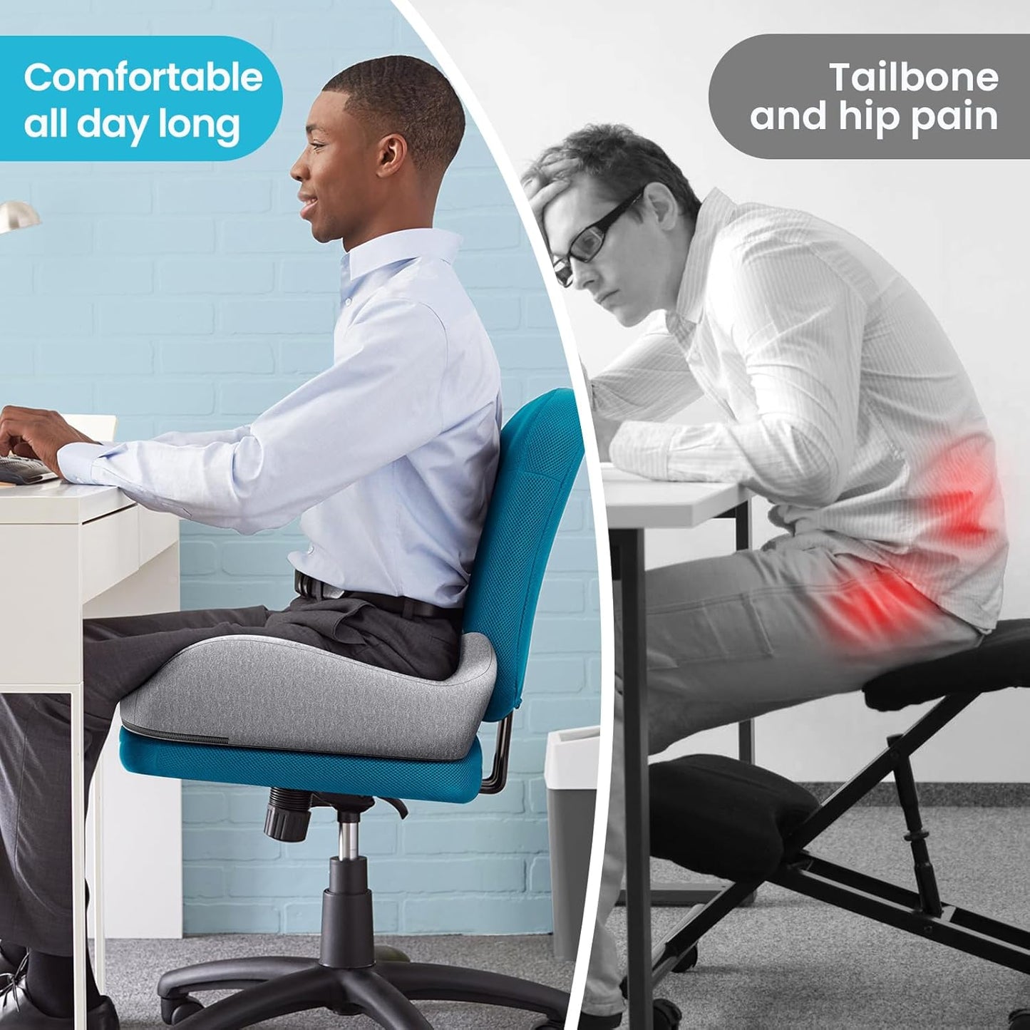 Benazcap Memory Foam Seat Cushion for Office Chair, Ergonomic Chair Cushions for Tailbone Pain Relief, Sciatica & Back Support, Office Chair Cushion & Car Seat Cushion