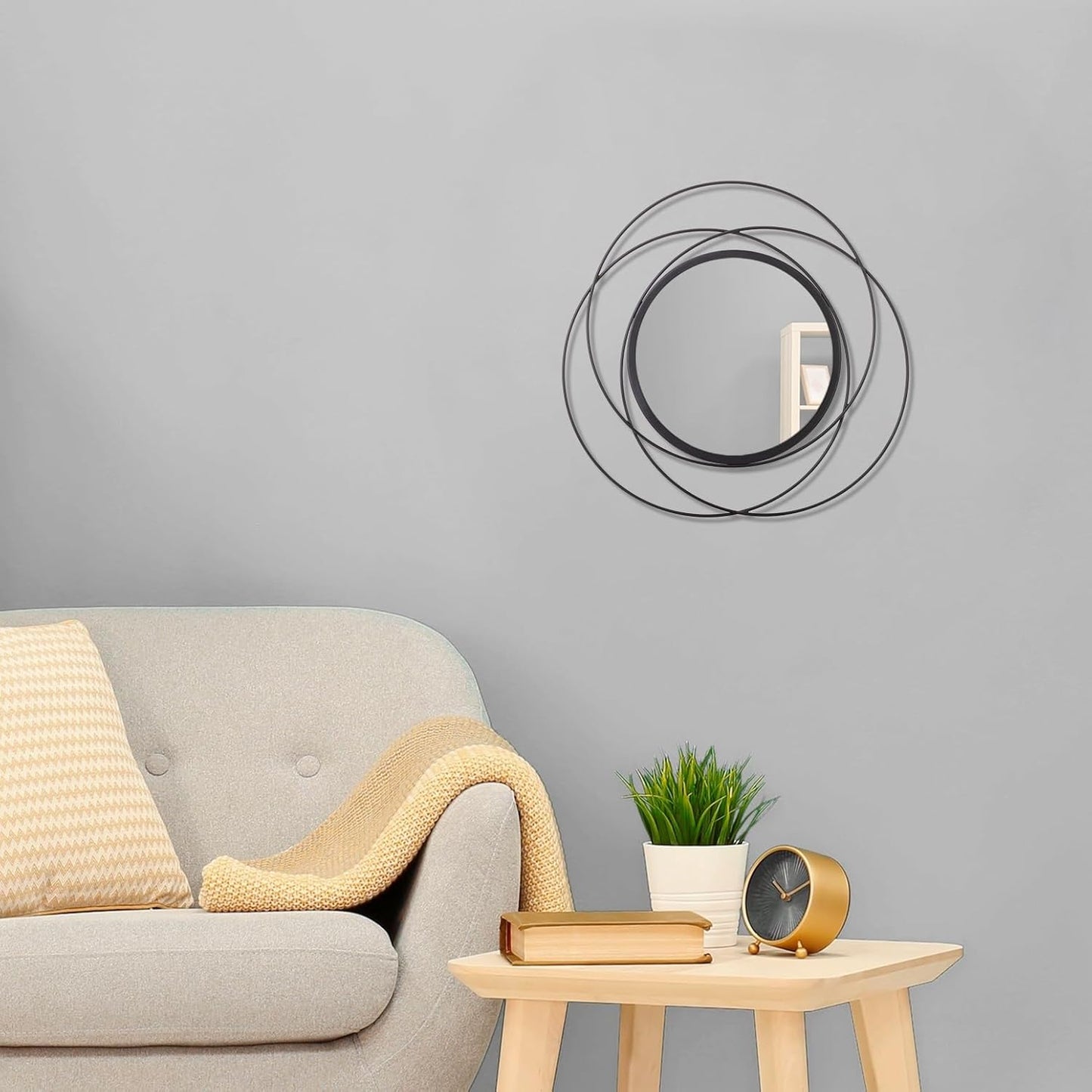 Gold Sunburst Mirrors for Wall Decorative Metal Round Art Mirrors Large Wall Decor Hanging Mirror for Bathroom Bedroom Living Room Vanity Entryway 16"