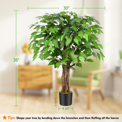 7ft Large Ficus Artificial Trees with Natural Curved Trunks, 84" Tall Lush Faux Tree for Home Decor Indoor, Green Lifelike Fake Ficus Tree Artificial Plants in Pot