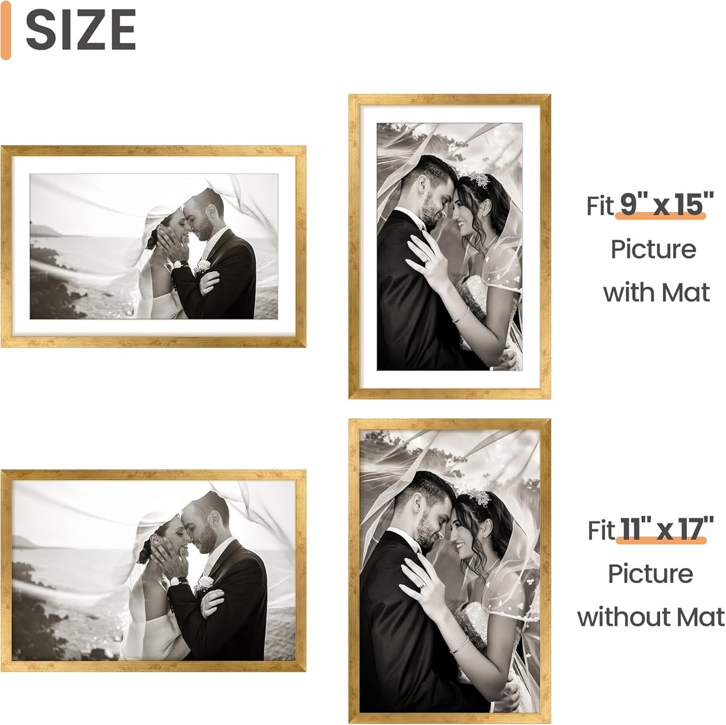 upsimples 8x10 Picture Frame, Display Pictures 5x7 with Mat or 8x10 Without Mat, Wall Hanging Photo Frame, Black, 1 Pack - Colors B