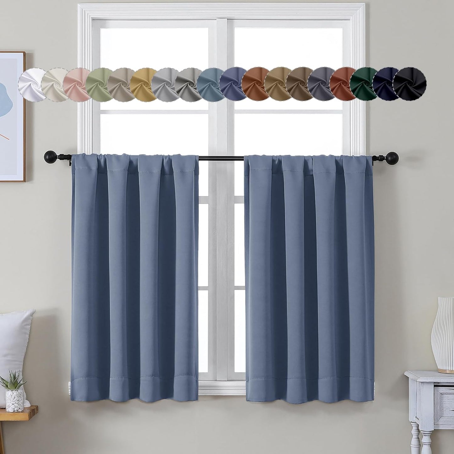 Simplebrand Ava Sage Green Blackout Curtains for Bedroom 63 Inch Length 2 Panels Set, Solid Thermal Insulated Energy Saving Rod Pocket Window Treatment Curtains Blackout Drapes, W40 x L63 Inch, Sage - Colors C