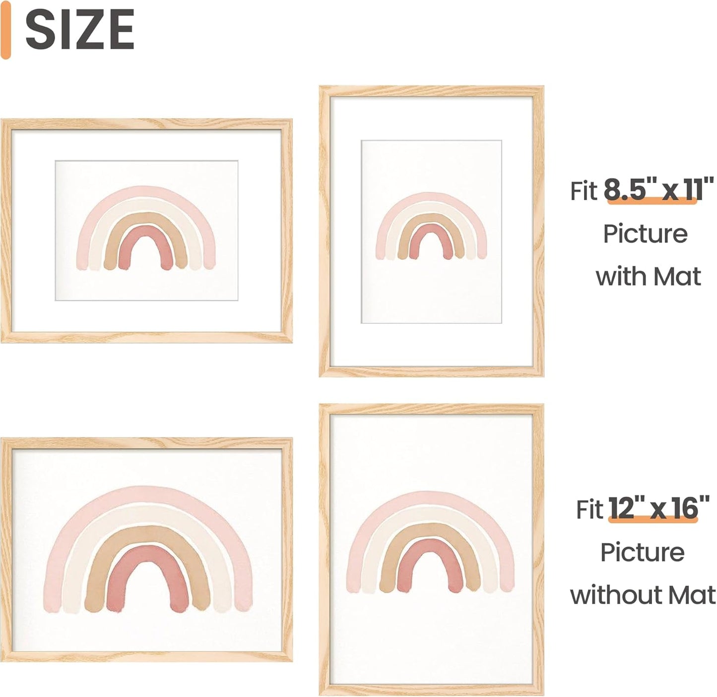 upsimples 11x14 Picture Frame Set of 5, Display Pictures 8x10 with Mat or 11x14 Without Mat, Wall Gallery Photo Frames, Black