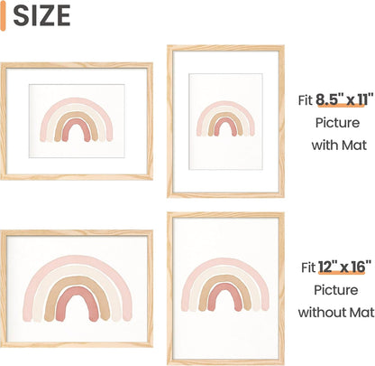 upsimples 11x14 Picture Frame Set of 5, Display Pictures 8x10 with Mat or 11x14 Without Mat, Wall Gallery Photo Frames, Black