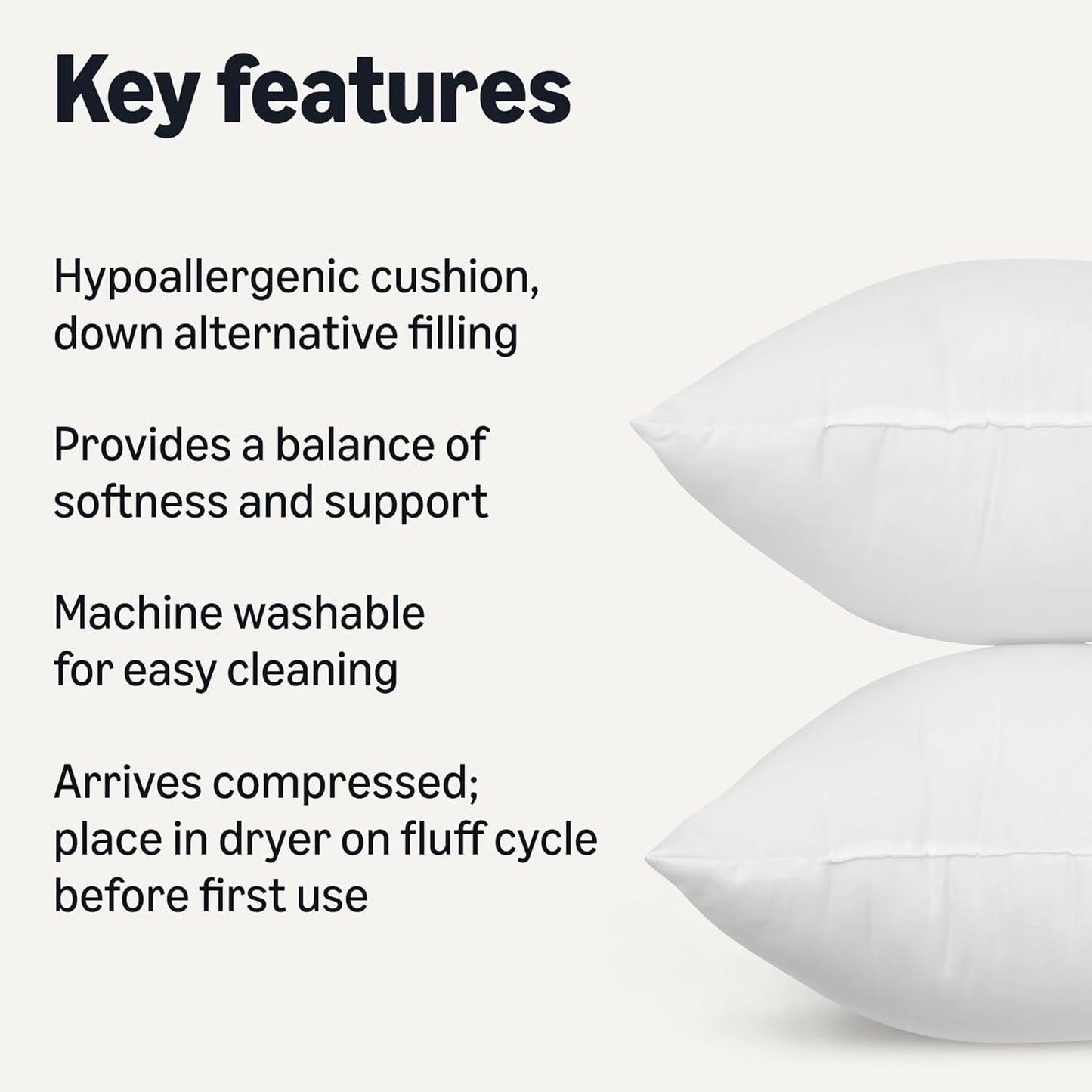 Amazon Basics Square Hypoallergenic Pillow Insert, Down Alternative Fiberfill, Sofa Bed Couch Decorative Stuffer, 18", 2-Pack