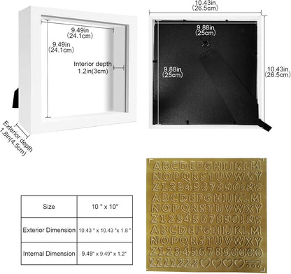 8x8 Shadow Box Frame Display Case with Letter Stickers, 3D Picture Frame, Display Case Box for Memorabilia, Baby Items, Wedding Memories, Crafts, Tickets and Photos (White, 8x8)
