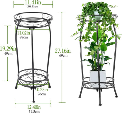 Kavlium Plant Stand Indoor Outdoor，Tall Black Metal Rustproof Stable Plant Stands，2 Tier 27.1 inch Multiple Plant Rack Holder Rack Flower Pot Stand Heavy Duty Plant Shelf