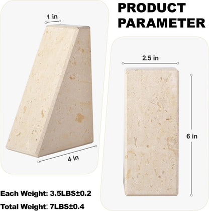 Karibiber Travertine Bookends for Heavy Books, Marble Decorative Bookends for Shelves, Heavy-Duty Stone Book Ends for Hardback Book & Cookbooks, Unique Book Stopper & Holder, Travertino Italy