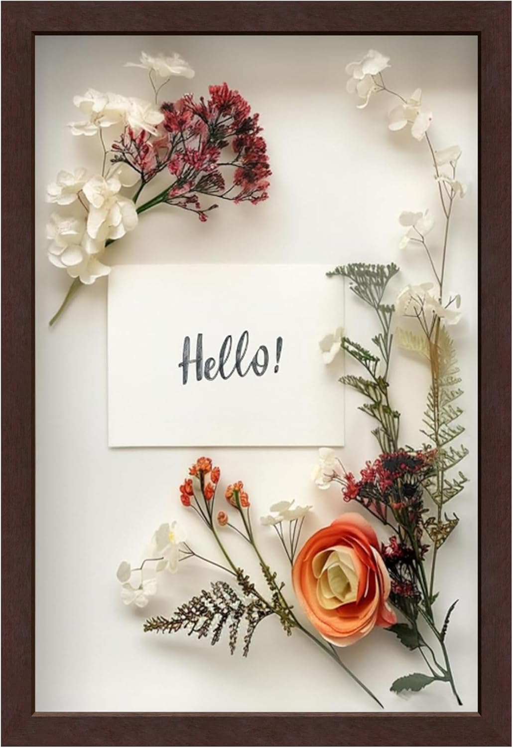 FrameWorks 11” x 14” Dark Oak Wooden Shadow Box Frame – Display Case with Soft Felt Back, Memory Box with Tempered Glass, Display Box with Elegant White Ball Push Pins, Wooden Flower Box