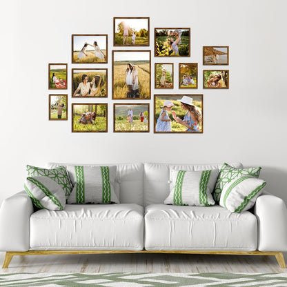 Giftgarden 16 Pack Gold Picture Frames for Multi Sizes Photos, Assorted Set Including Two 11x14, Two 8x10, Six 5x7, Six 4x6, Gallery Collage Frame for Wall or Tabletop Display