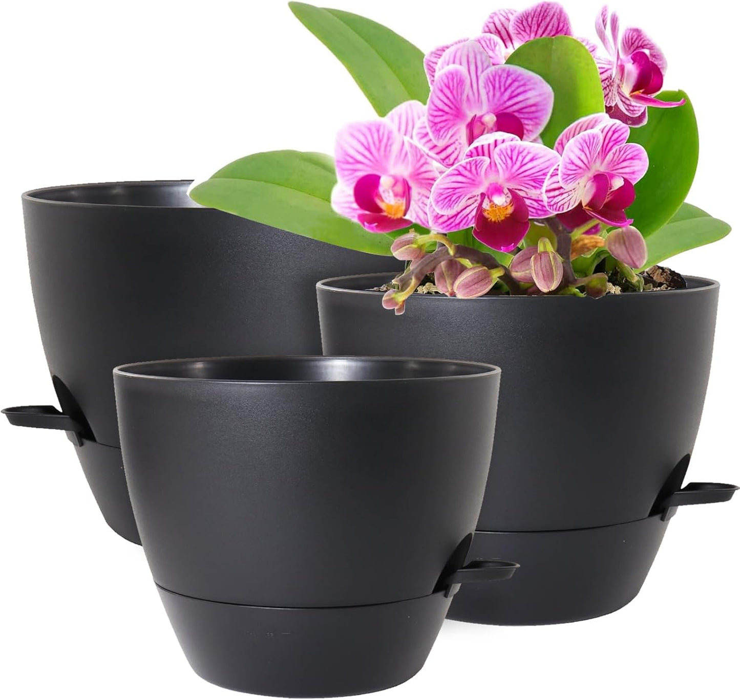 WSMKSZ 10/9/8 inch Self Watering Pots, Planter, Plant Pots with Mesh Drainage Holes for Indoor Outdoor Garden Plants, Plastic Flower Pots with Deep Reservoir for House Plants, Green with Brown