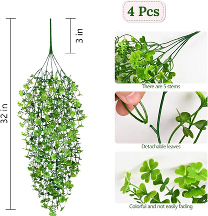 Waipfaru 4Pcs Fake Hanging Plants 2.7ft Fake Plants Eucalyptus Leaves UV Resistant Fake Vines Ivy Artificial Plants Outdoor Faux Plants Indoor Bedroom Living Room Boho Wall Porch Shelf Decor