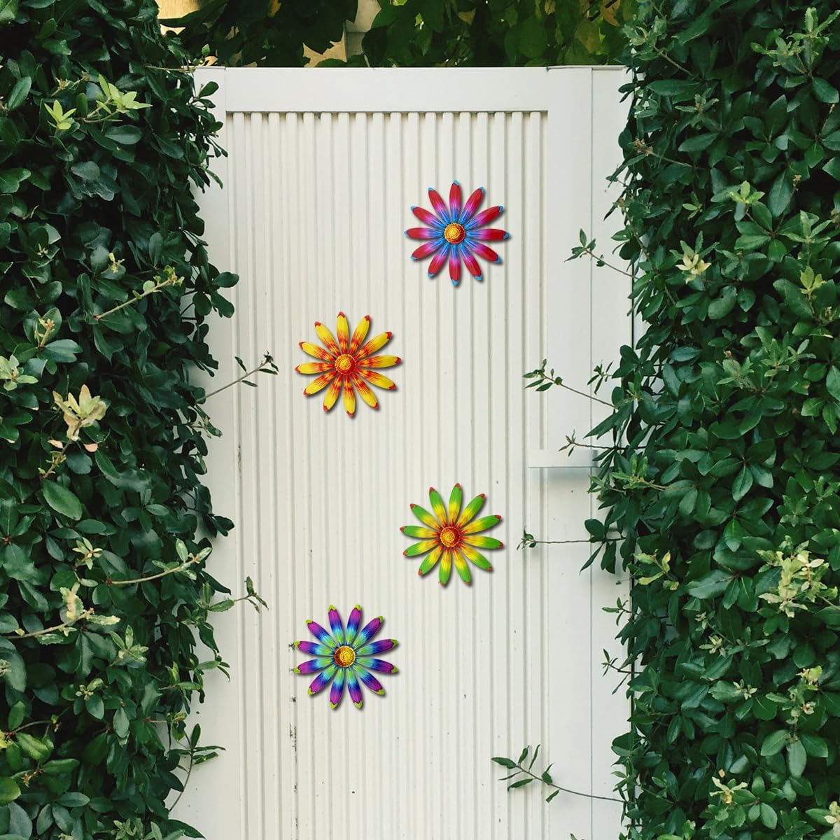 Giyyomtr Metal Flowers Wall Decor - 4pcs 6.2'' Metal Wall Art Hanging Decorations for Outdoor Fence Garden Yard Patio Exterior Wall Decor