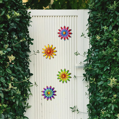 Giyyomtr Metal Flowers Wall Decor - 4pcs 6.2'' Metal Wall Art Hanging Decorations for Outdoor Fence Garden Yard Patio Exterior Wall Decor