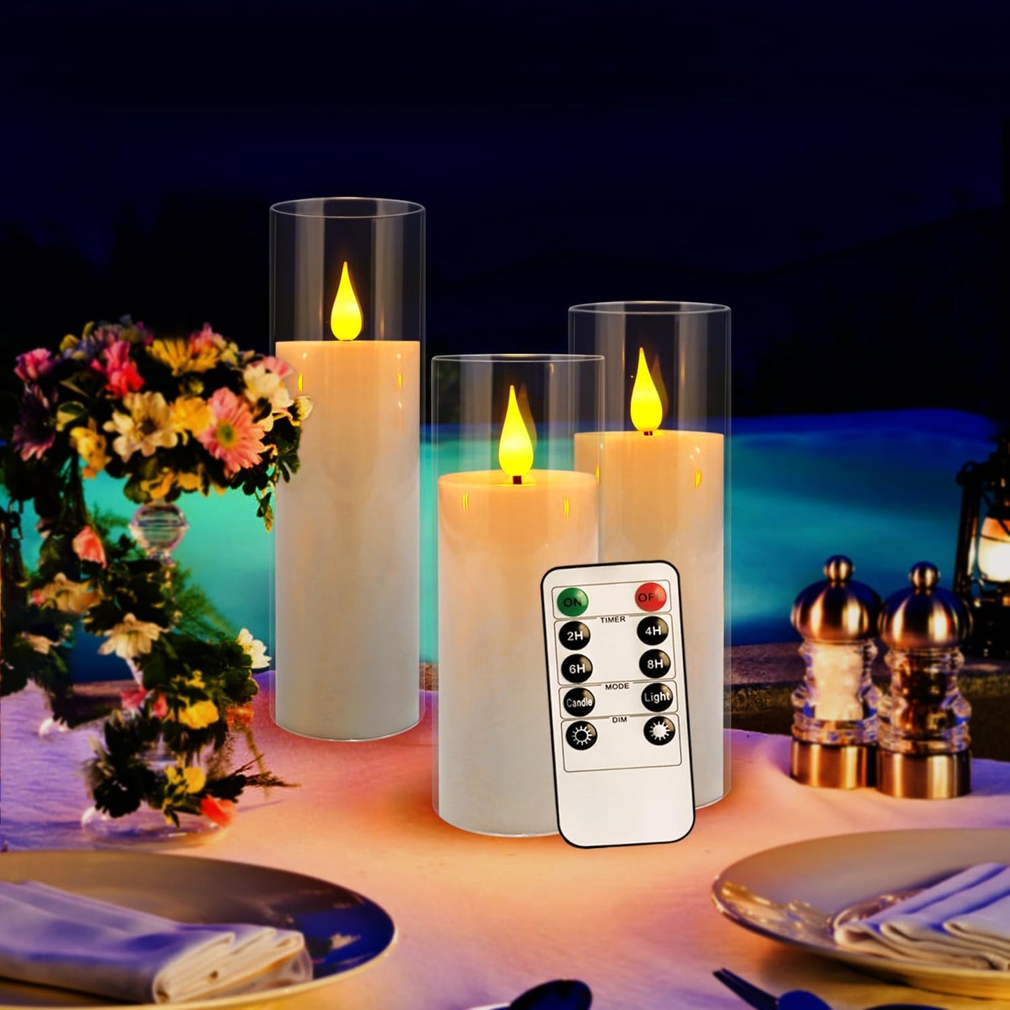 48- Pack of 3 Sizes of LED Flameless Candles.This Candle is Suitable for café, Fancy Restaurant, Bookstore and Other Scenes to Create a Relaxing and Romantic Atmosphere.