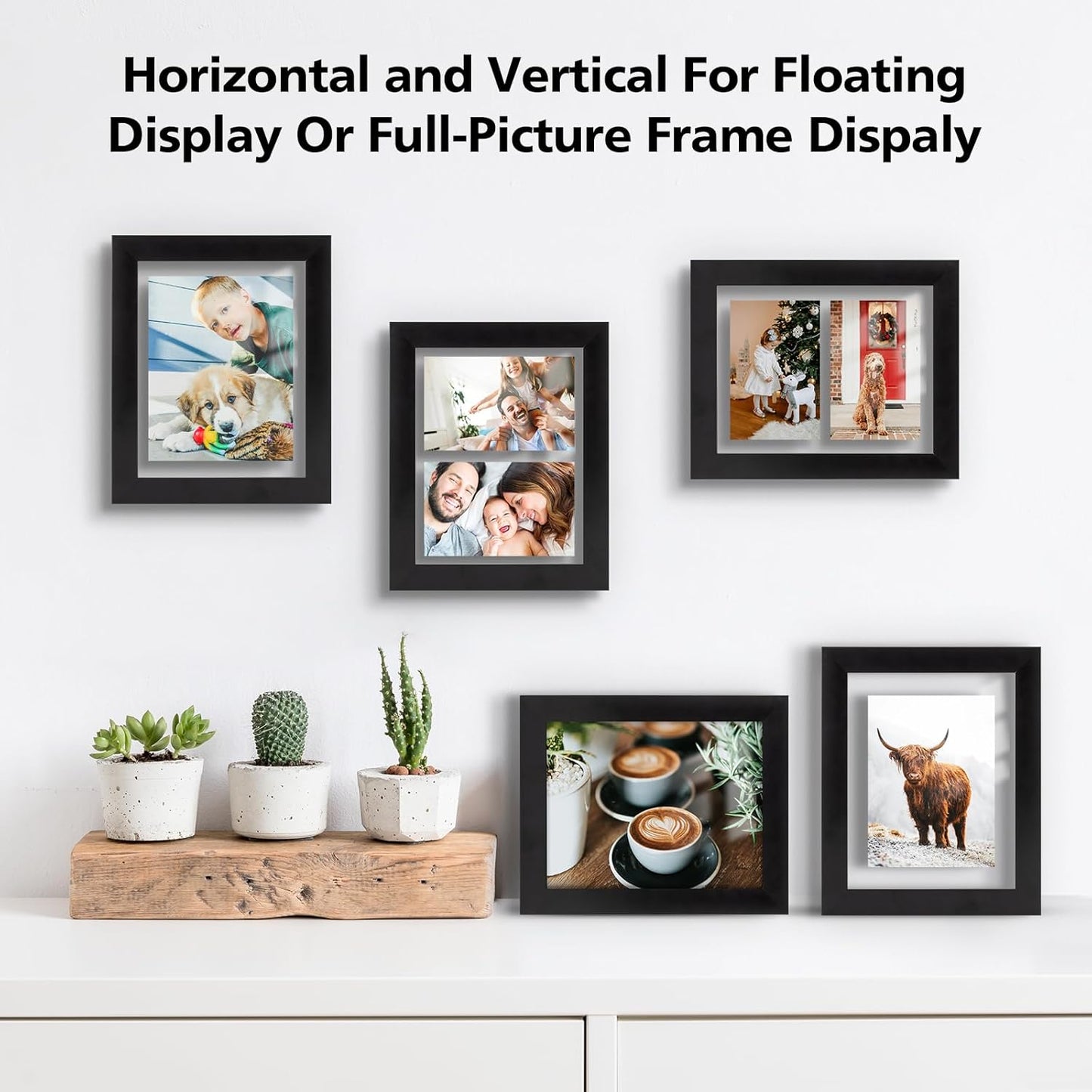 Golden State Art, 11X14 Floating Picture Frame, Black Wood Frame Display Any Size Photo Up To 11X14, Pressed Flower Frames with Hanging Hardware - Horizontal And Vertical Formats for Wall