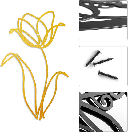 Oubasa Metal Flowers Wall Art Set of 3, Farmhouse Floral Home Decoration, Modern Line Art Flower Wall Decor for Living Room Bedroom Bathroom, Minimalist Botanical Wall Sculpture – Lily, Tulip, Rose