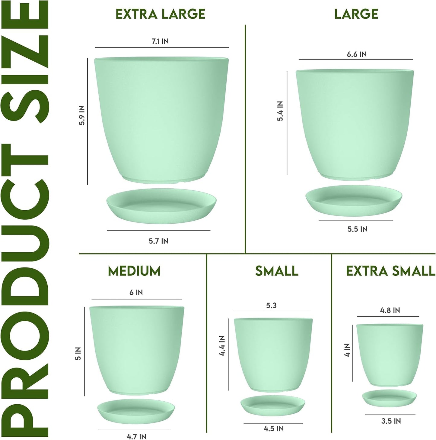Utopia Home Plant Pots Indoor with Drainage Holes – Set of 5 White Plastic Flower Pots (7/6.6/6/5.3/4.8 Inch) – Modern Planters for Indoor Plants, Room & Office Décor, Great Stocking Stuffers