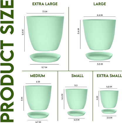Utopia Home Plant Pots Indoor with Drainage Holes – Set of 5 White Plastic Flower Pots (7/6.6/6/5.3/4.8 Inch) – Modern Planters for Indoor Plants, Room & Office Décor, Great Stocking Stuffers