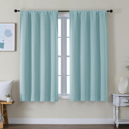 Simplebrand Ava Sage Green Blackout Curtains for Bedroom 63 Inch Length 2 Panels Set, Solid Thermal Insulated Energy Saving Rod Pocket Window Treatment Curtains Blackout Drapes, W40 x L63 Inch, Sage - Colors A