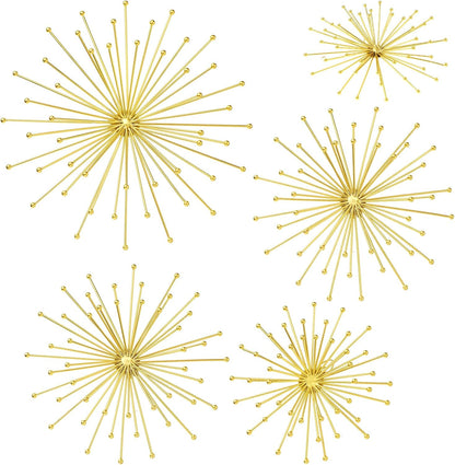 Shimeyao 4 Pcs Metal Starburst Wall Decor Black Metal Wall Art 3D Spike Bling Finish Star Burst Hangings Accents Sculptures Set Modern Mid Century Decorations for Living Room Bedroom Entryway